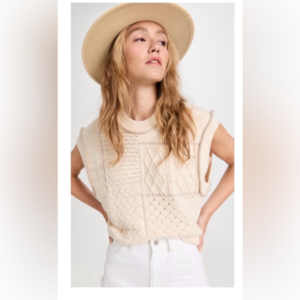 Free People Cream Patchwork Cable-Knit Sleeveless Vest size M
